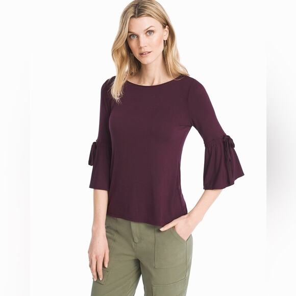 WHITE HOUSE BLACK MARKET | Purple Bell Sleeve Tie Knit Top | Size Small - Picture 1 of 9